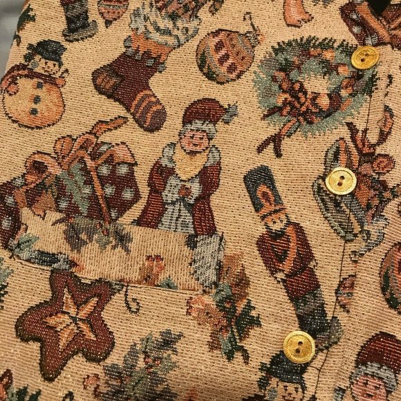 Christmas Snowman Santa Star Vest Vintage MNLY Beige Tan Claus EUC M - Picture 7 of 12